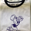 BRIGHT WHITE RINGER TEE WITH NAVY TRIMS. GRUNGY MARCHING POPEYE AS A CHESTPRINT IN JEANSBLUE