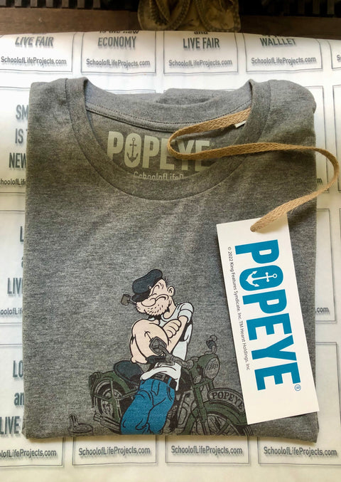 GREY CREWNECK SHIRT WITH POPEYE BIKER GRAPHIC (REGULAR FIT)