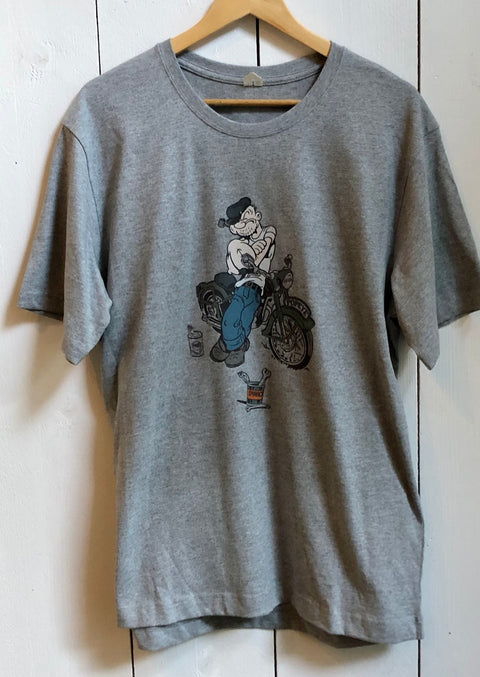 GREY CREWNECK SHIRT WITH POPEYE BIKER GRAPHIC (REGULAR FIT)