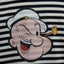 Striped (navy/white) tee with navy ringer and Popeye portrait