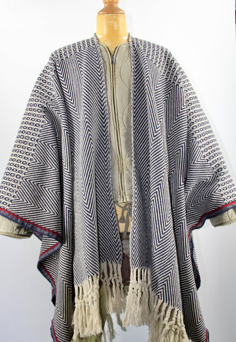 THE ICONIC DENIM PONCHO IN 100% ECO WOOL